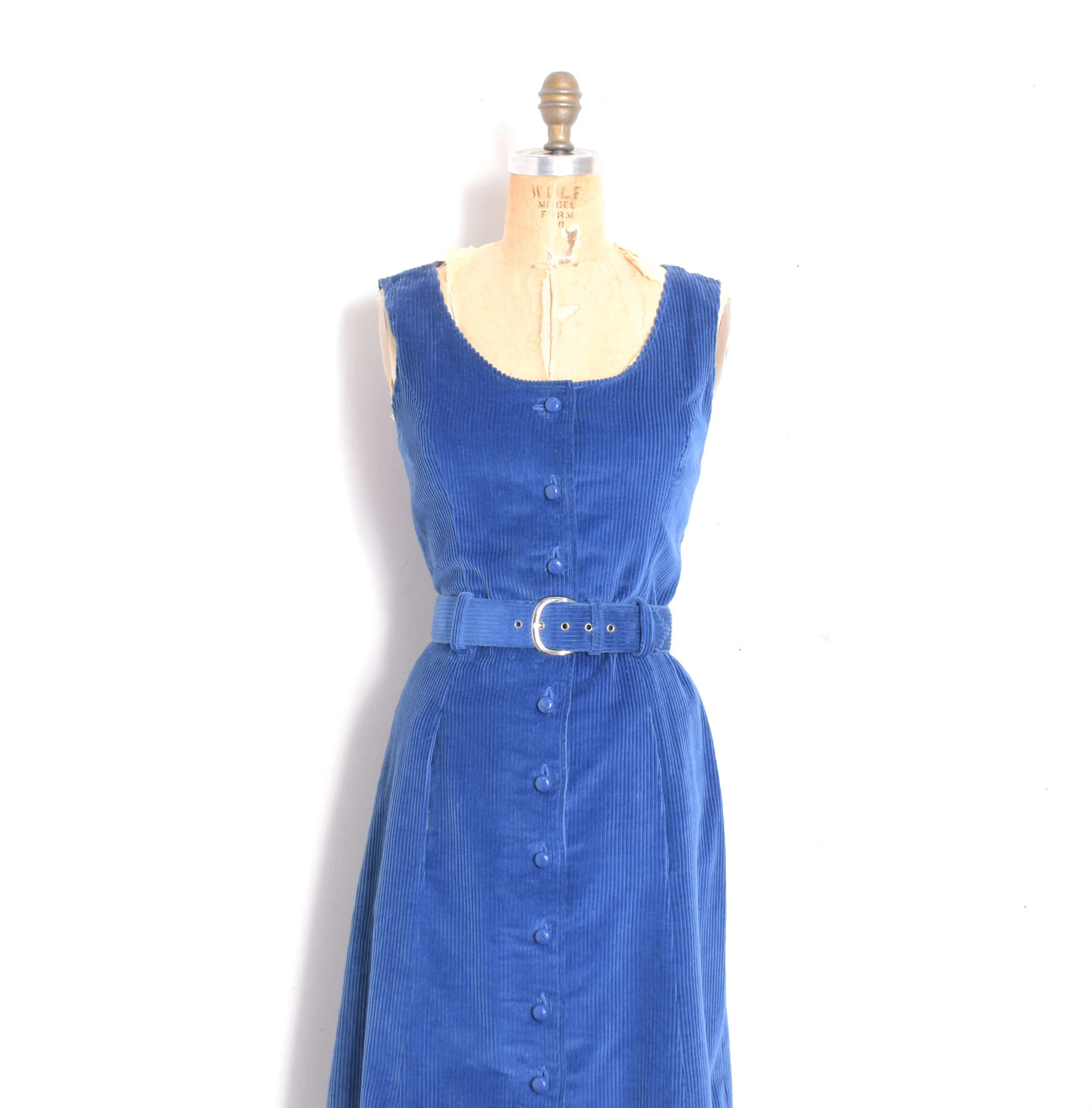 1960s Green Corduroy Jumper Dress-S/M — La Poubelle Vintage